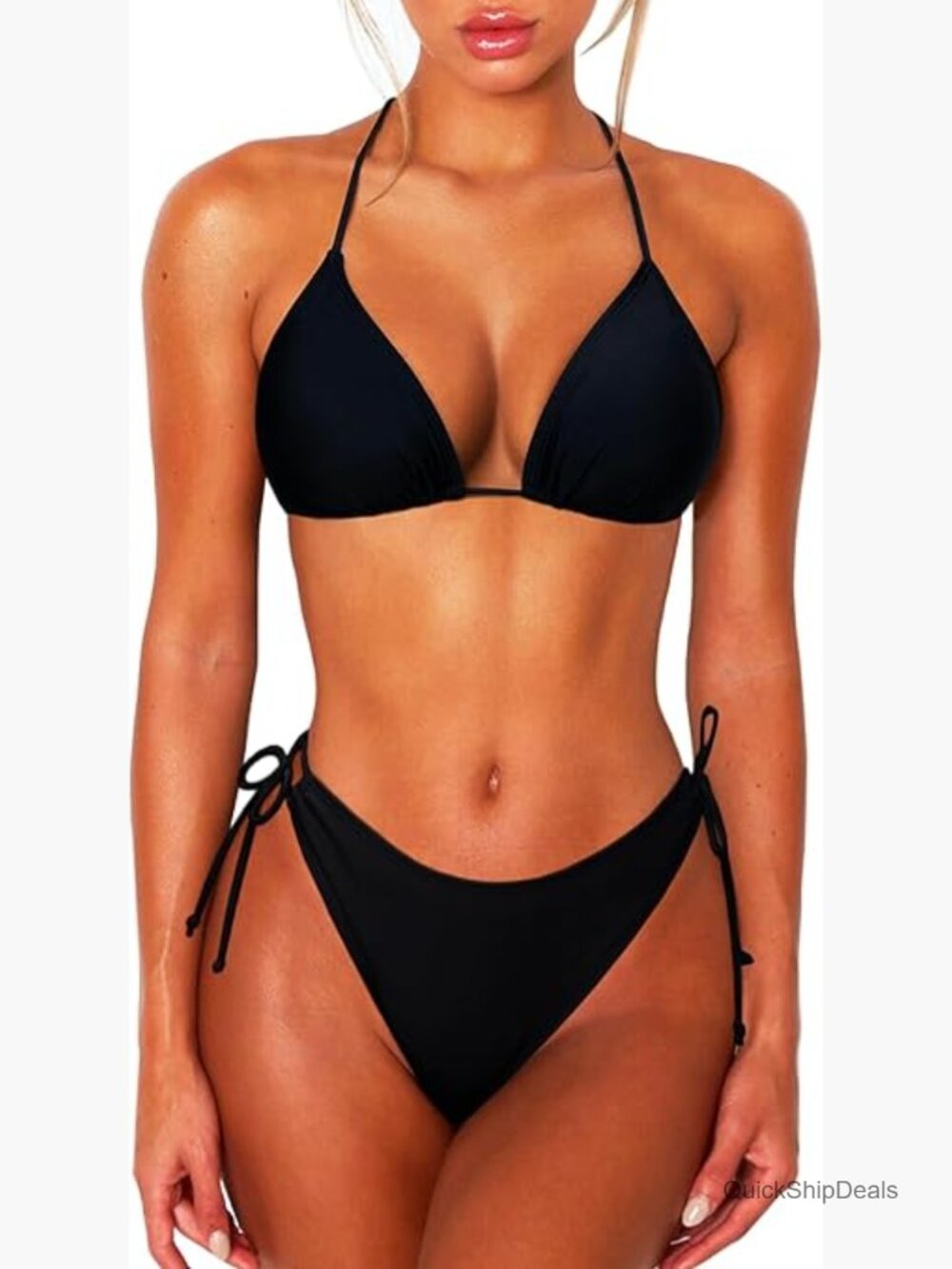 2 Piece Bikini Set Halter Triangle Top Brazilian String Bottom Swimsuit